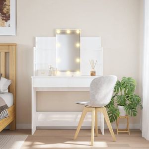 LBB Kaptafel met spiegel en verlichting - Make up tafel - Make up - Toilettafel -Met lades - 96 cm x 40 cm x 142 cm - Wit
