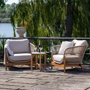 Artichok Teresa Houten Tuin Bijzettafel Naturel - Met Terazzo blad - Ronde - Balkon Tafel - Outdoor - Ø 37 cm