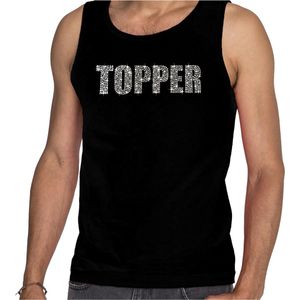 Glitter Topper tanktop zwart met steentjes/ rhinestones voor heren - Glitter kleding/ foute party outfit XL