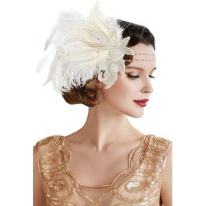 Charleston hoofdband voor dames, jaren 20-stijl, Great Gatsby-stijl, accessoire voor carnaval en kostuum, wit