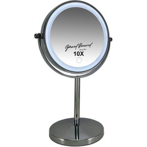 Gerard Brinard oplaadbare Metalen make up LED Spiegel dimbaar chroom, Dubbelzijdig verlicht, 10x vergroting 18cm doorsnee, stroomkabel (USB) - make-upspiegel - beauty - badkamer accessoires