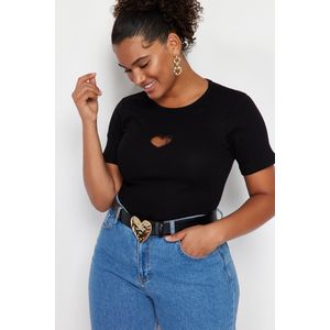 Trendyol Roze Slim Fit Hart Cut-Out Gedetailleerde Geribbelde 100% Katoenen Breisel Plus Size T-Shirt Tbbss24Bf00006