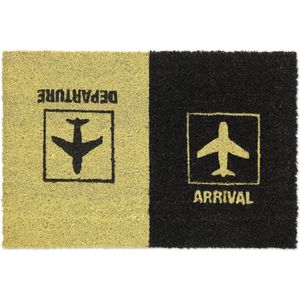 Relaxdays Deurmat vliegtuig - 40 x 60 cm voetmat - kokosmat - schoonloopmat - zwart/geel