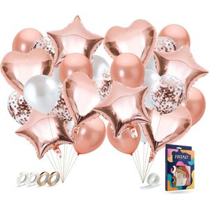 Fissaly 40 Stuks Rose Goud Helium Ballonnen met Lint – Verjaardag Feest Decoratie – Papieren Confetti – Roze Gold Latex - Valentijn