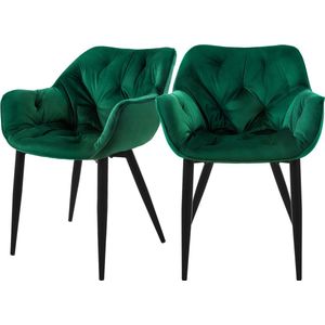 Eetkamerstoel set van 2 Grote ruitvormige quilting met rugleuning en armleuningen Donkergroen Keukenstoel met microvezel fluwelen bekleding ML design