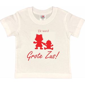 Shirt Aankondiging zwangerschap Ik word grote zus! 2.0 | korte mouw | wit/rood | maat 110/116 zwangerschap aankondiging bekendmaking Baby big sis sister