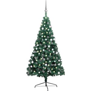 The Living Store Kunstkerstboom - Halfrond 110 cm - Groen met LED-verlichting en decoraties