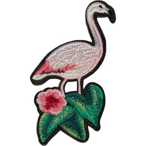 Flamingo Strijk Embleem Patch Links 9 cm / 17.7 cm / Roze Wit Groen