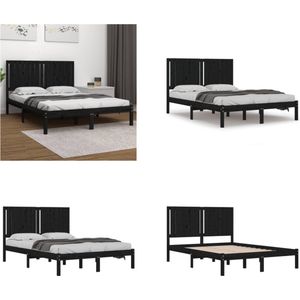 vidaXL Bedframe massief grenenhout zwart 140x190 cm - Bedframe - Bedframes - Bed - Bedbodem