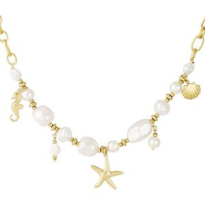 Parel ketting zeesterren- goudkleur- schelp- zeepaardje