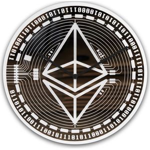 Ethereum Klok - Crypto Deco - Zilver- XL 59 - Wandklok