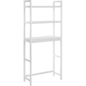 Toiletrek, badkamerrek, wasmachinerek, 3-laags badkamerrek van bamboe, verstelbaar, multifunctioneel, statische belastbaarheid 15 kg per niveau, eenvoudige montage, wit