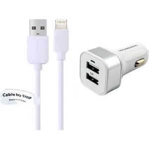 OneOne auto oplader met 2 poorten + 1,0m stevige Lightning kabel. Krachtige 24 Watt autolader past op Apple iPhone 5, 5c, 5s, 6, 6s, 7, 8, SE, X, XR, XS, 10, 11, 12, 13, 14 (Mini / Pro / Pro Max / Plus), iPad Mini 1, 2, 3, 4, 5, Air, 2, 3