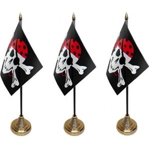 10x stuks Piratenvlaggetjes / tafelvlaggetje op voetje One Eyed Jack - Kinder verjaardag thema feestartikelen