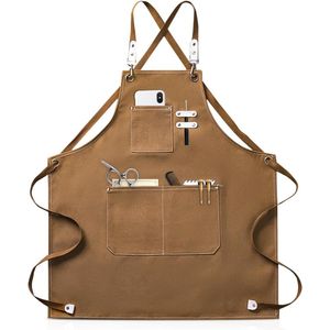 Schrijnwerkplaatsschort voor heren/dames - Keukenschort voor heren - Perfect voor tuin, keuken, garage (Bruin/Geel) - One Size