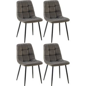 CLP Antibes Set van 4 eetkamerstoelen - Zonder armleuning - Velvet - antraciet