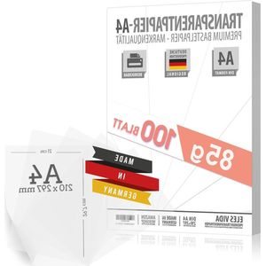 100 sheets A4 85g/m² printable transparent paper - parchment paper for drawing - lantern paper - cutting - pause paper