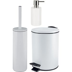 Spirella Badkamer accessoires set - WC-borstel/pedaalemmer/zeeppompje - metaal/keramiek - ivoor wit - Luxe uitstraling