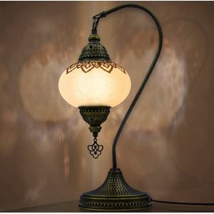 VALVELLO Mozaiek Zwanenhals Lamp, Handgemaakte, Nachtlampje, Turkse, Arabisch, Oosterse, Tiffany, Marokkaanse Decoratieve Tafellampen Voor Slaapkamer, Bureau, Woonkamer En Perfecte Cadeau Voor Speciale Dagen - Krk White