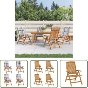 The Living Store Tuinstoelen 4 st verstelbaar met kussens massief teakhout - Tuinstoel - Teak Hout - Lounge Stoel - Buistuin - Outdoor Furniture