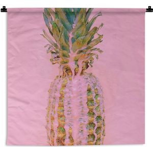 Wandkleed - Wanddoek - Verf - Ananas - Roze - Zomer - 120x120 cm - Wandtapijt
