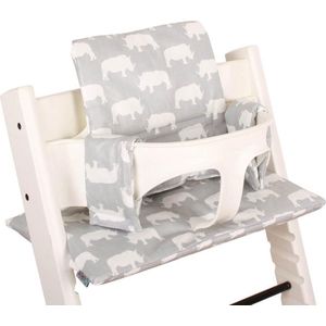 Stoelverkleiner TrippTrapp - Geschikt voor Stokke Tripp Trapp Kussenset - Kinderstoel Verkleiner - Perfecte Pasvorm - Geplastificeerd en Snel Schoon - Grijs - Neushoorn Print