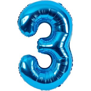 Festivz Blauwe Cijfer Ballon 3 - Blauw – 81 CM - Decoratie – Feestversiering – Blue - Verjaardag - Bruiloft - Feest