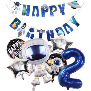 Cijfer Ballon 2 - Ruimte - Space - Raket - Astronaut - Slinger - Ballonnen - Galaxy - Happy Birthday Slinger - Snoes