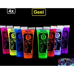 4x Glow in the dark body paint geel - body gezicht licht op paint make up festival thema feest party