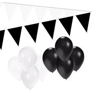 Zwart / wit versiering pakket - slingers en ballonnen