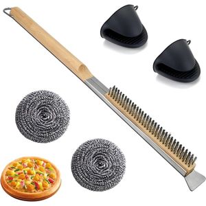 Borstel voor Pizza Oven en Steen Reiniging - Met Schraper en Houten Handvat - BBQ Grill Schoonmaakgereedschap - Keukenaccessoires