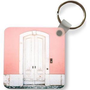 Sleutelhanger - Uitdeelcadeautjes - Hout - Deur - Roze - Wit - Plastic