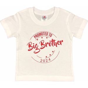 Shirt Aankondiging zwangerschap Promoted to Big Brother 2024 | korte mouw | Wit/rood | maat 110/116 zwangerschap aankondiging bekendmaking Baby big bro brother