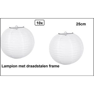 10x Luxe Lampion wit met draadstalen frame 25 cm - Huwelijk trouwen communie festival luxer thema feest
