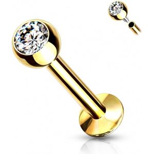 Piercing wit steentje klein 6mm goud kleur