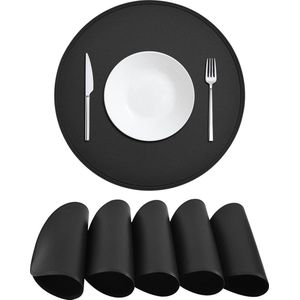 Placemats rond afwasbaar zwart set van 6 placemats Kerstmis leer lederlook kunstleer - waterdicht- hittebestendig placemats voor keuken eettafel. Round Woven Placemats