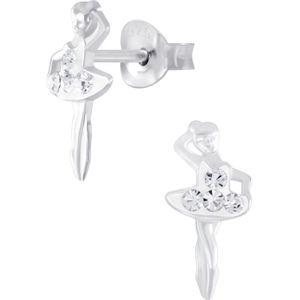 Joy|S - Zilveren ballerina ballet danseres oorbellen - 6 x 12 mm - kristal - kinderoorbellen