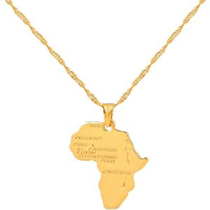 Ketting - Afrika Hanger - Chain - Statement - 45 cm - Goud