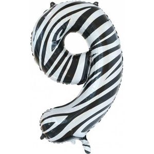 Wefiesta Folieballon Cijfer 9 Zebra 86 Cm Zwart/wit