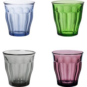 Drinkglazen/waterglazen Picardie - 4x stuks - helder gekleurd glas - 250 ML - Koffie/thee/fris - hardglas