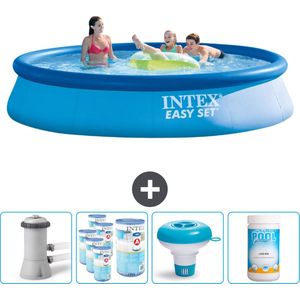 Intex Rond Opblaasbaar Easy Set Zwembad - 396 x 84 cm - Blauw - Inclusief Pomp Filters - Chloordrijver - Chloor