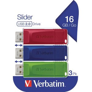Verbatim Slider 49326 USB-stick 16 GB USB 2.0 Rood, Blauw, Groen