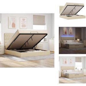 vidaXL Ottomaanse Bed - Ottomaanse Bedden - Bedframe - Bedframe Met Opbergruimte - Ottoman bed met matras en LED's 160x200cm stof crèmekleurig