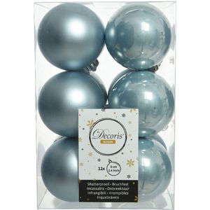 Decoris Kerstballen - 12 stuks - kunststof - lichtblauw - 6 cm