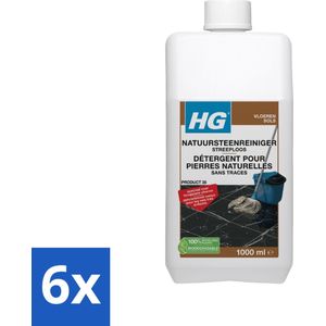 HG - Natuursteenreiniger Streeploos - Voor Hoogglans Vloeren - 20 Dweilbeurten - 1L - Voordeelverpakking - 6 stuks