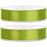 2x Satijn sierlint rollen lime groen 12 mm - Sierlinten - Cadeaulinten - Decoratielinten