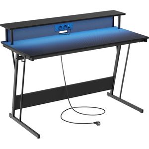 bureau, speeltafel met ingebouwde stekkerdoos, computerbureau, met monitorstandaard voor 2 monitoren, slaapkamer, 55 x 135 x 76 cm, kolenzwart