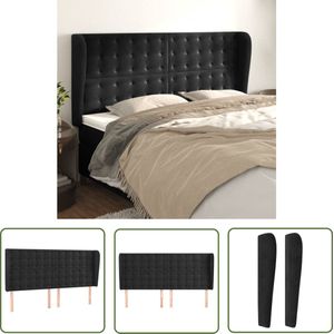 The Living Store Hoofdbord met randen 183x23x118/128 cm fluweel zwart - Hoofd Bord - Hoofdkussen - Bedstee - Velvet - Zwart