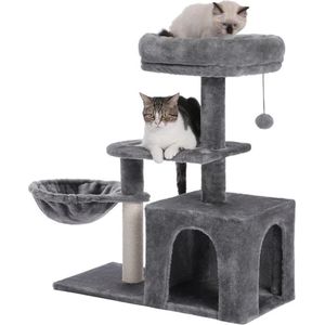 Kattenboom voor kleine katten, pluche kattentoren met groot kattenappartement, diepe hangmat en sisal-krabpaal voor kittens
