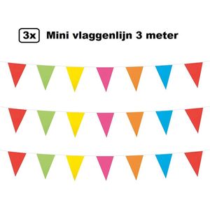 3x Mini vlaggenlijn multi kleur 3 meter - 10x 15cm - Huwelijk thema feest festival vlaglijn party